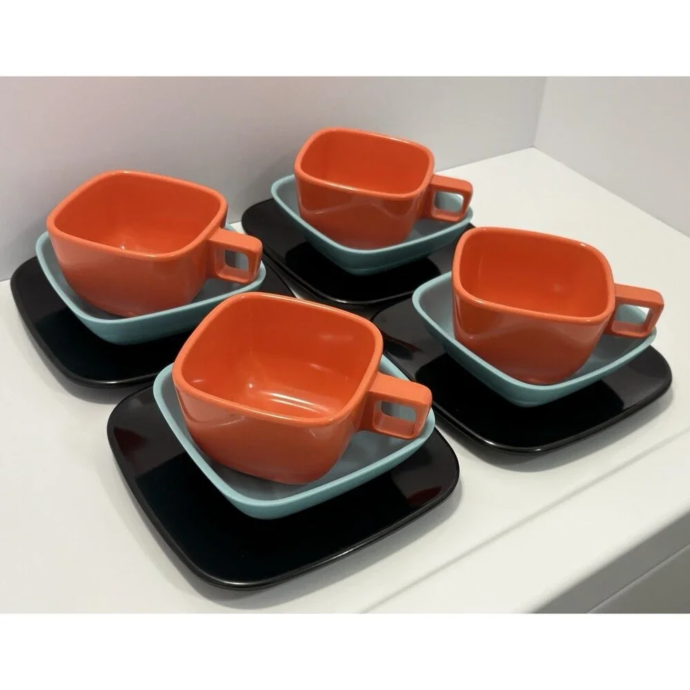 Vtg MCM Square Brookpark Arrowhead Ever Ware Melamine Melmac Set Multi Colors